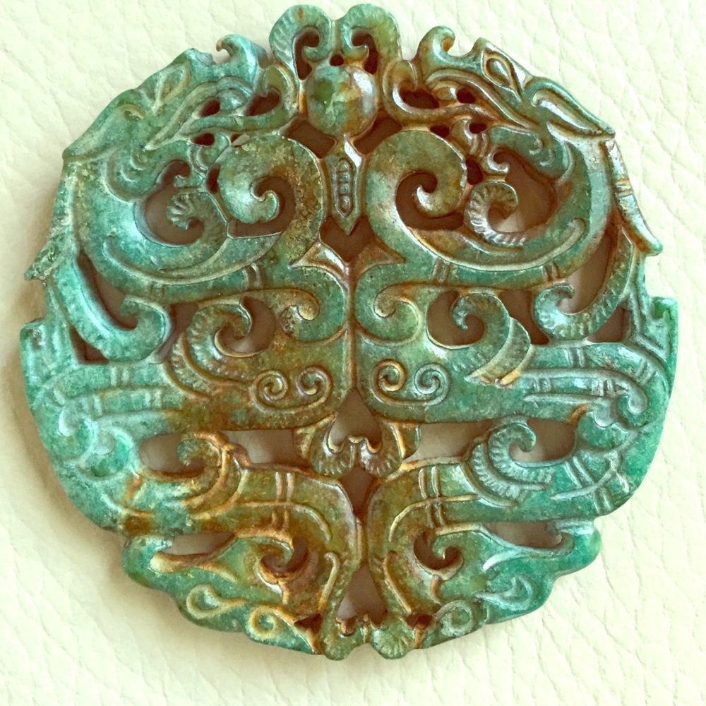 Antique Green and Brown Necklace Pendant